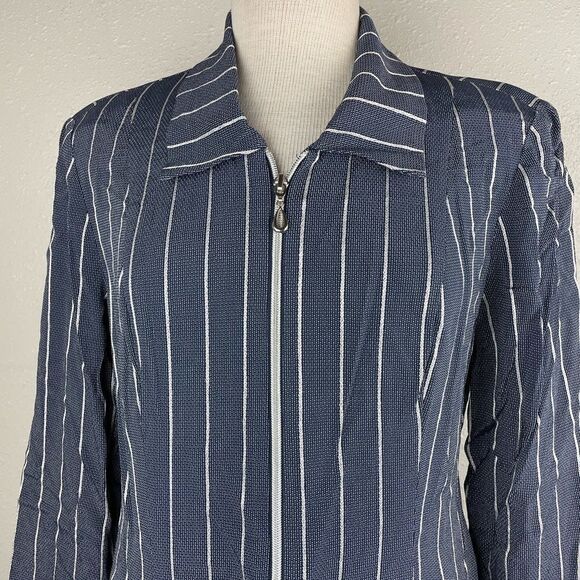 Vintage Expo Womens Striped Suit Jacket with Zip Pockets Size M - Picture 2 of 7